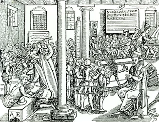 Iskolai jelenet a Tudor-időkben